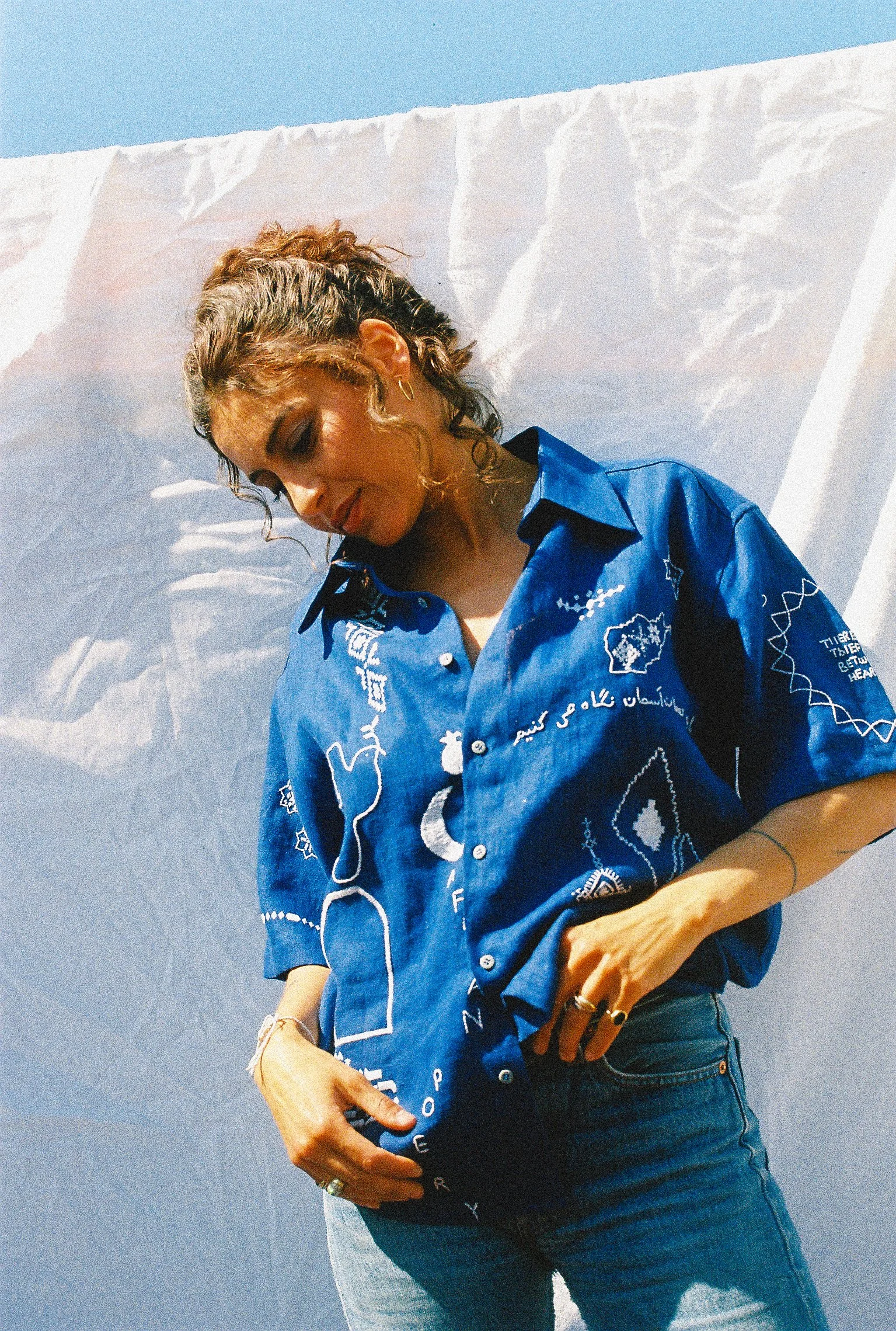 HOPEFUL - Hand-Embroidered Linen Shirt - Short Sleeves — Artijaan